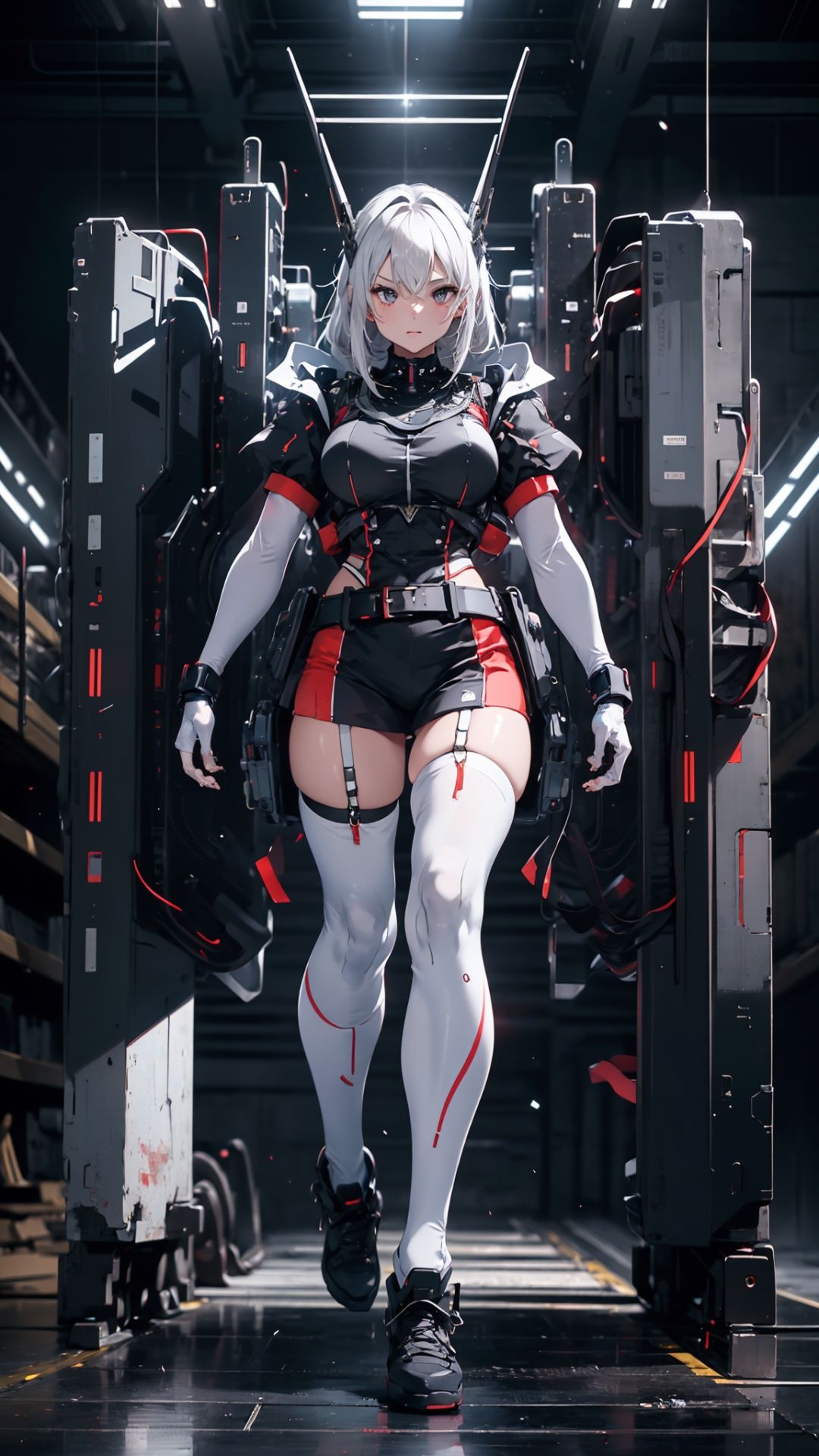 1girl,solo,full body,cinematic lighting,strong contrast,high level of detail,Best quality,masterpiece,White background,<lora:Gundam_Mecha_v3.5(4440):0.7>,