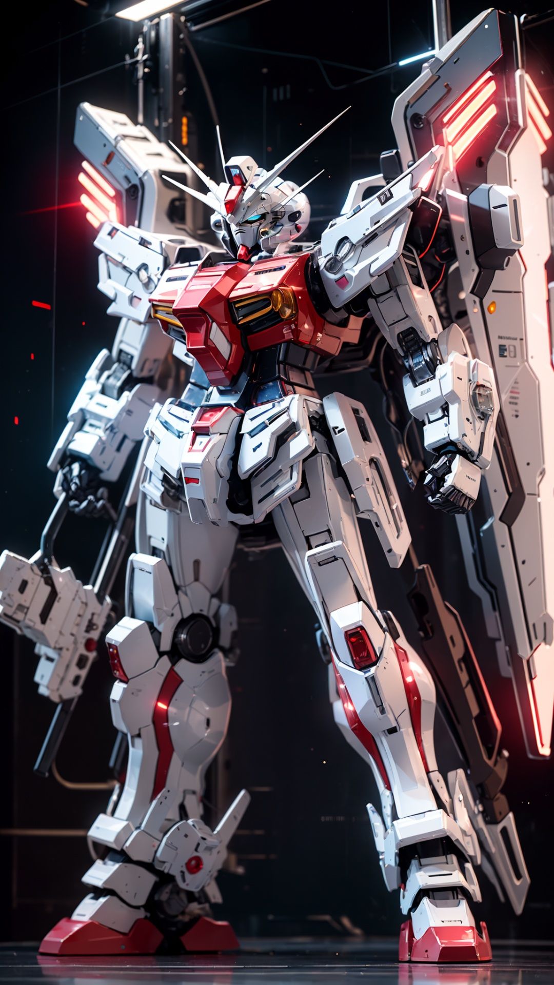 BJ_Gundam, solo, standing, no_humans, glowing, robot, mecha, clenched_hands, science_fiction, shield, v-fin, mobile_suit,cinematic lighting,strong contrast,high level of detail,Best quality,masterpiece,White background,<lora:Gundam_Mecha_v3.5(4440):0.7>,