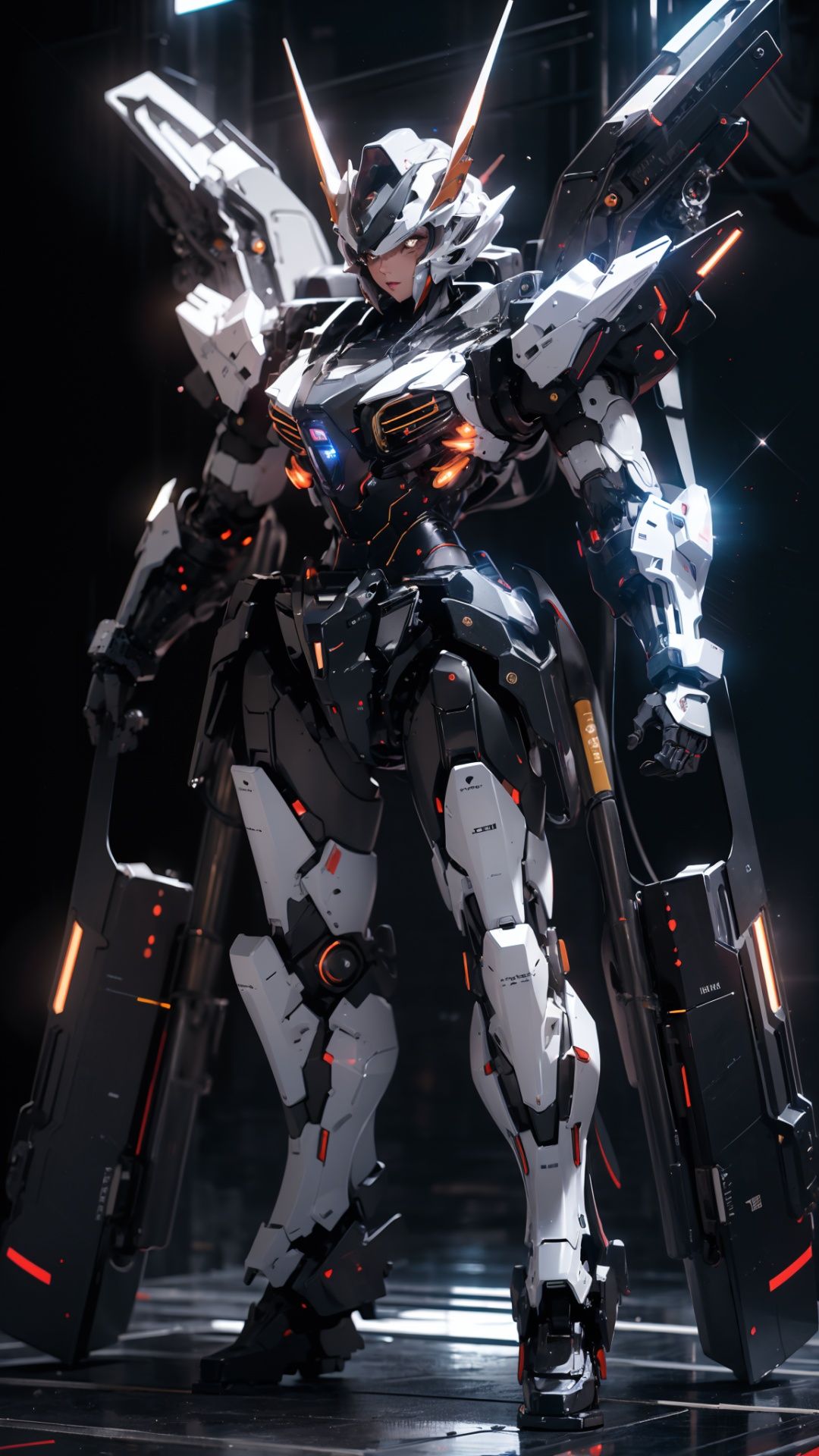 1girl,solo,full body,cinematic lighting,strong contrast,high level of detail,Best quality,masterpiece,White background,<lora:Gundam_Mecha_v3.5(4440):0.7>,