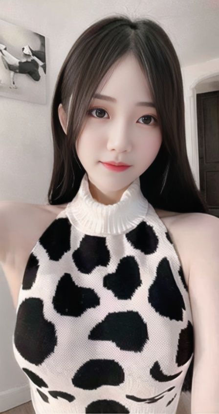 1girl,  cowprint backlesssweater,  standing on Tensor.Art