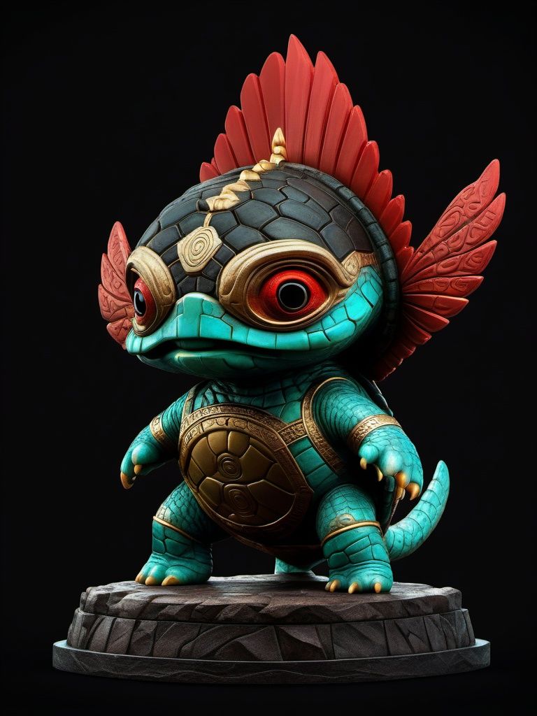 BJ_sanxingdui, solo, simple_background, red_eyes, standing, full_body, chibi, no_humans, black_background, scales, statue, turtle,photo,8k,intricate,highly detailed,majestic,digital photography,broken glass,hdr,realistic,high definition,<lora:Sanxingdui_SDXL:0.7>,