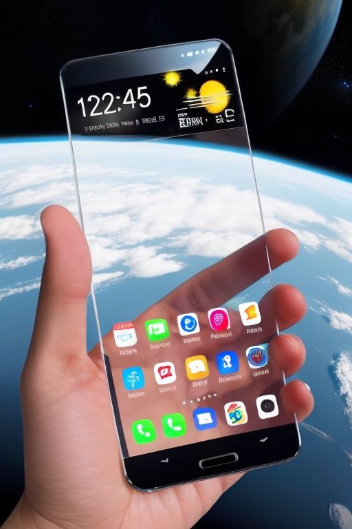 <lora:mobile-000016:0.9>, Transparent smartphone in space,The background is Earth seen from space, no humans, 
