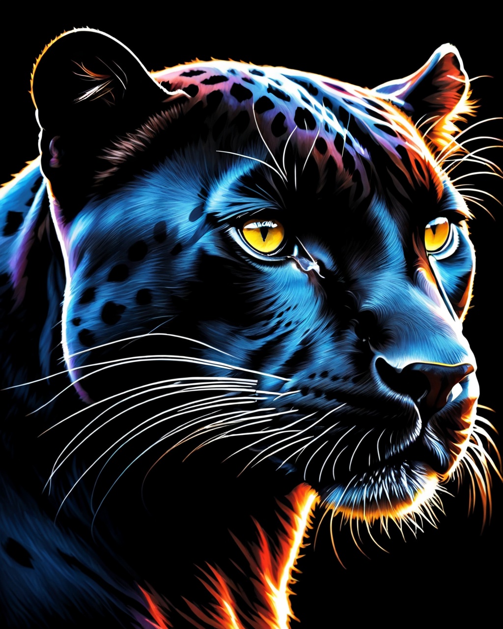 photorealistic colorful black panter from side,  black background,  16k on Tensor.Art