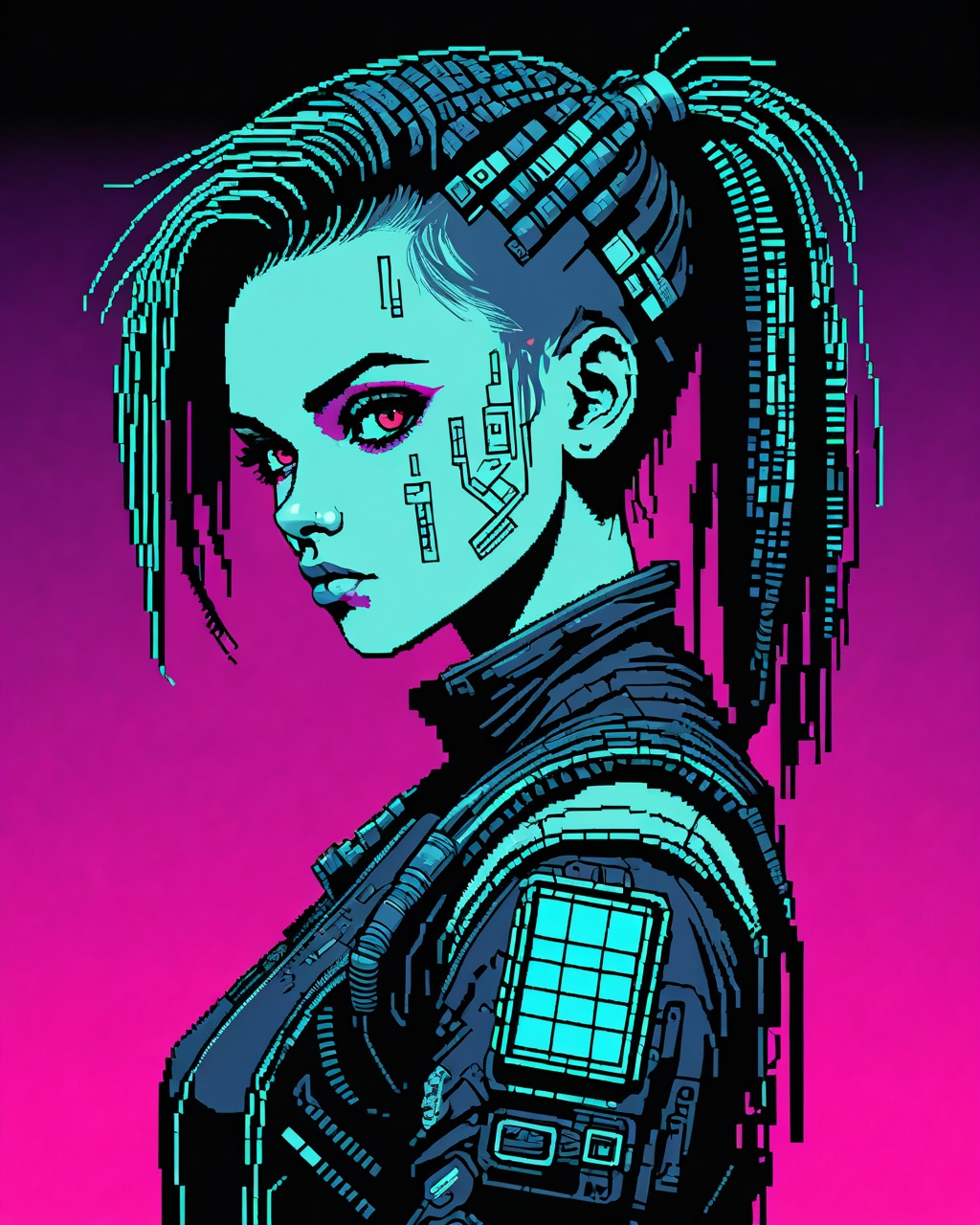 ascii-art cyberpunk **** rebel girl. 8-bit. on Tensor.Art