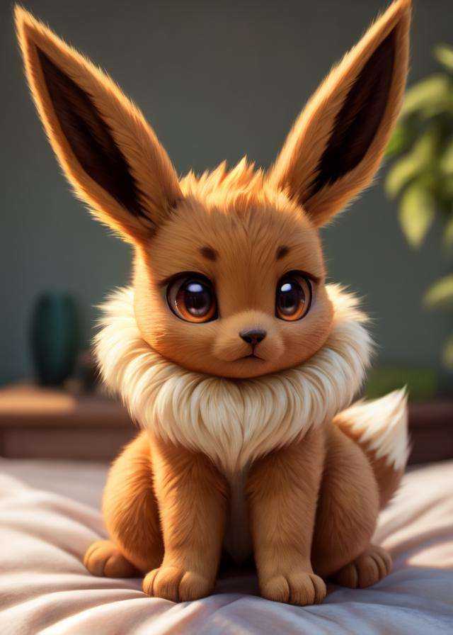 feral eevee sitting on bed,  BREAK, on Tensor.Art