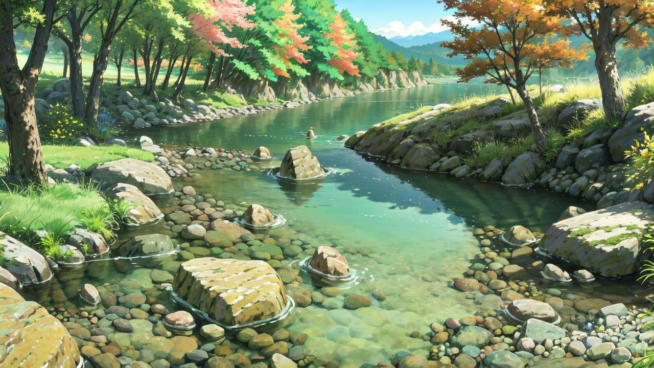 no humans,  river,  rock on Tensor.Art