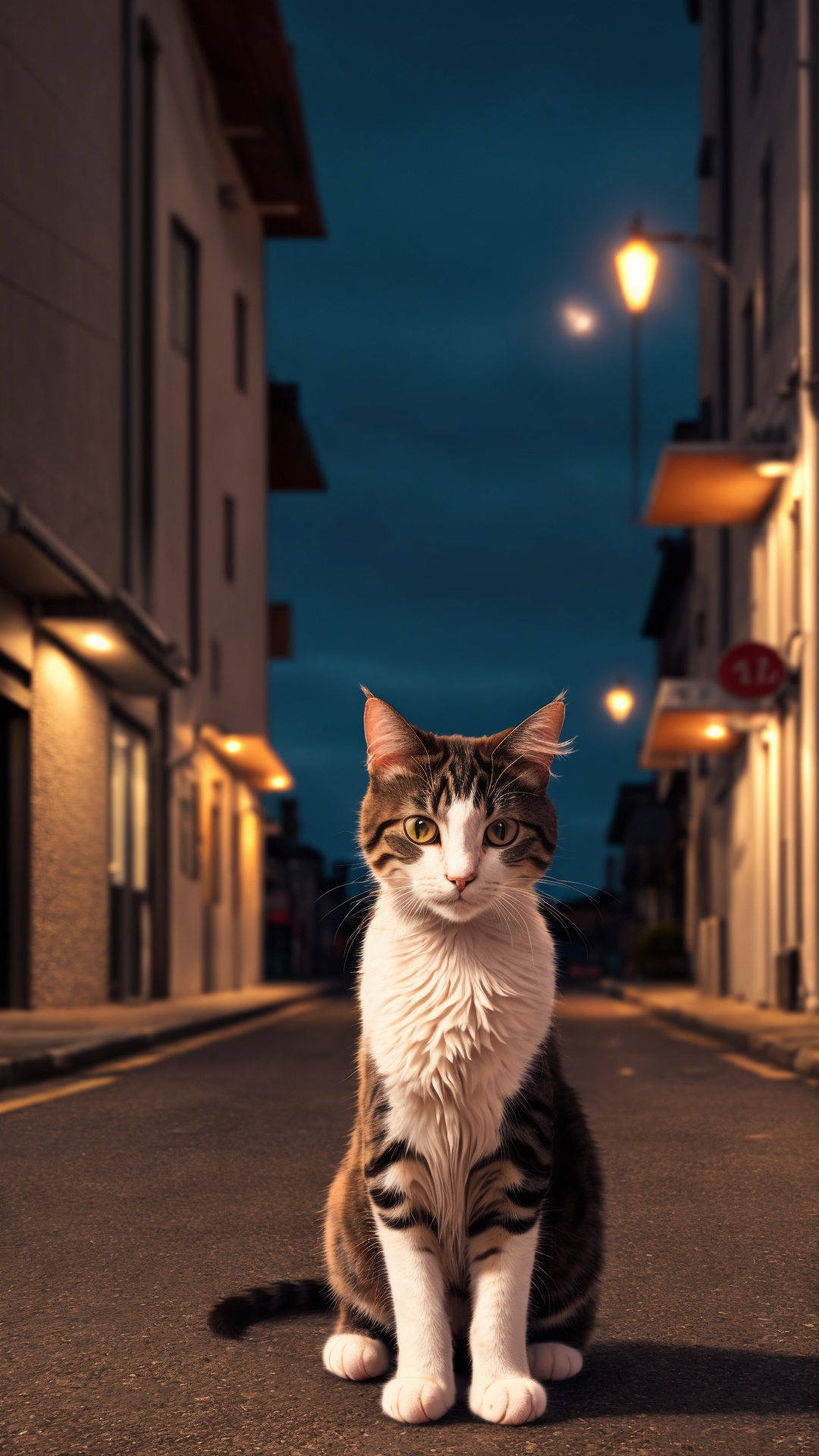 Cute cat,  outdoor,  city street on Tensor.Art