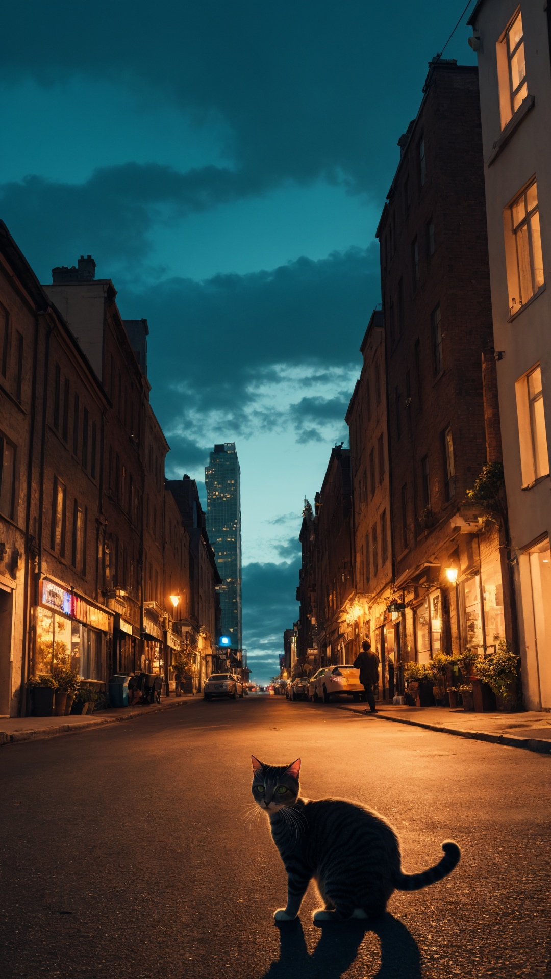 Cute cat,  outdoor,  city street on Tensor.Art