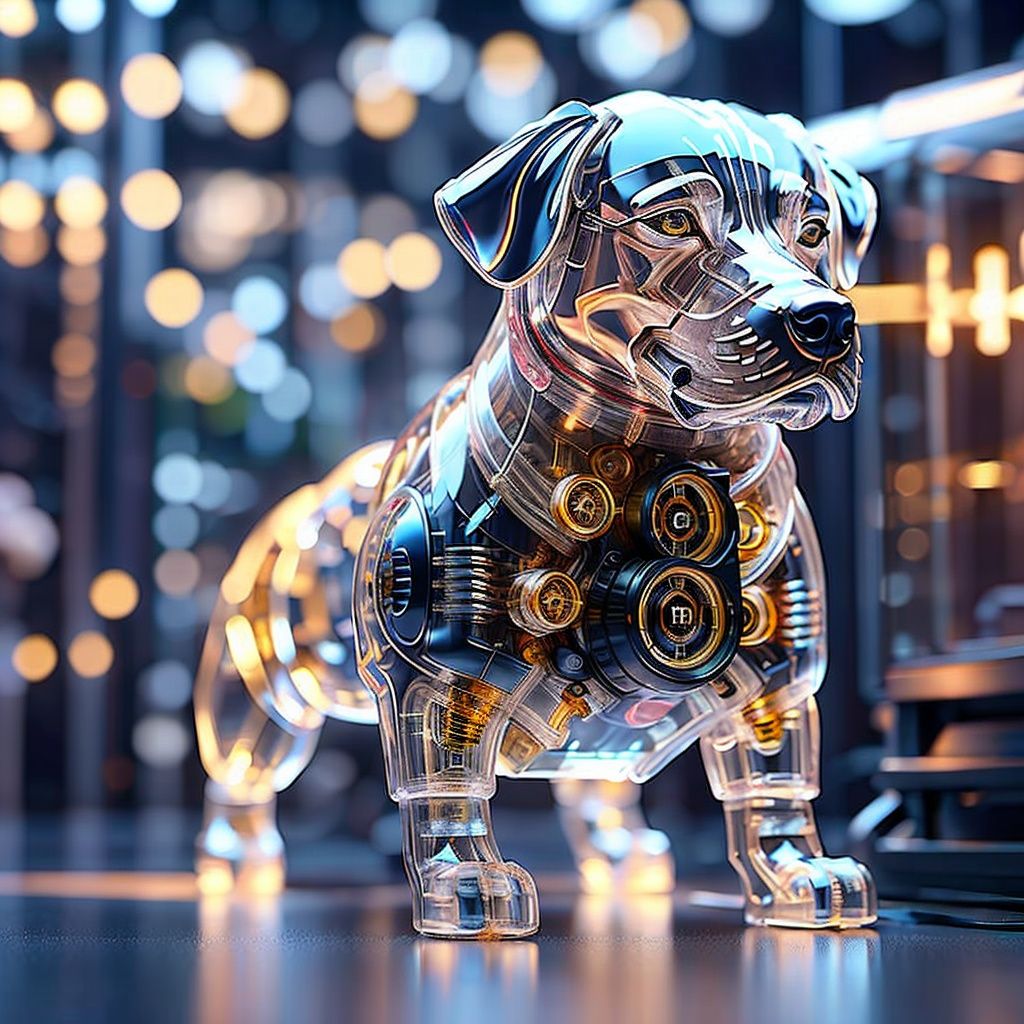 transparent mechanical body,dog, blurry background, blurry foreground, depth of field, city, city lights, building, lights, 3d, bokeh, motion blur, cityscape, stadium, photo background, skyscraper, night, tower,<lora:5db7bc0ffa44d9c56f99ed6daf7ebe70e49a0956f1fbf83b1e27a13f110f4c28:0.6>