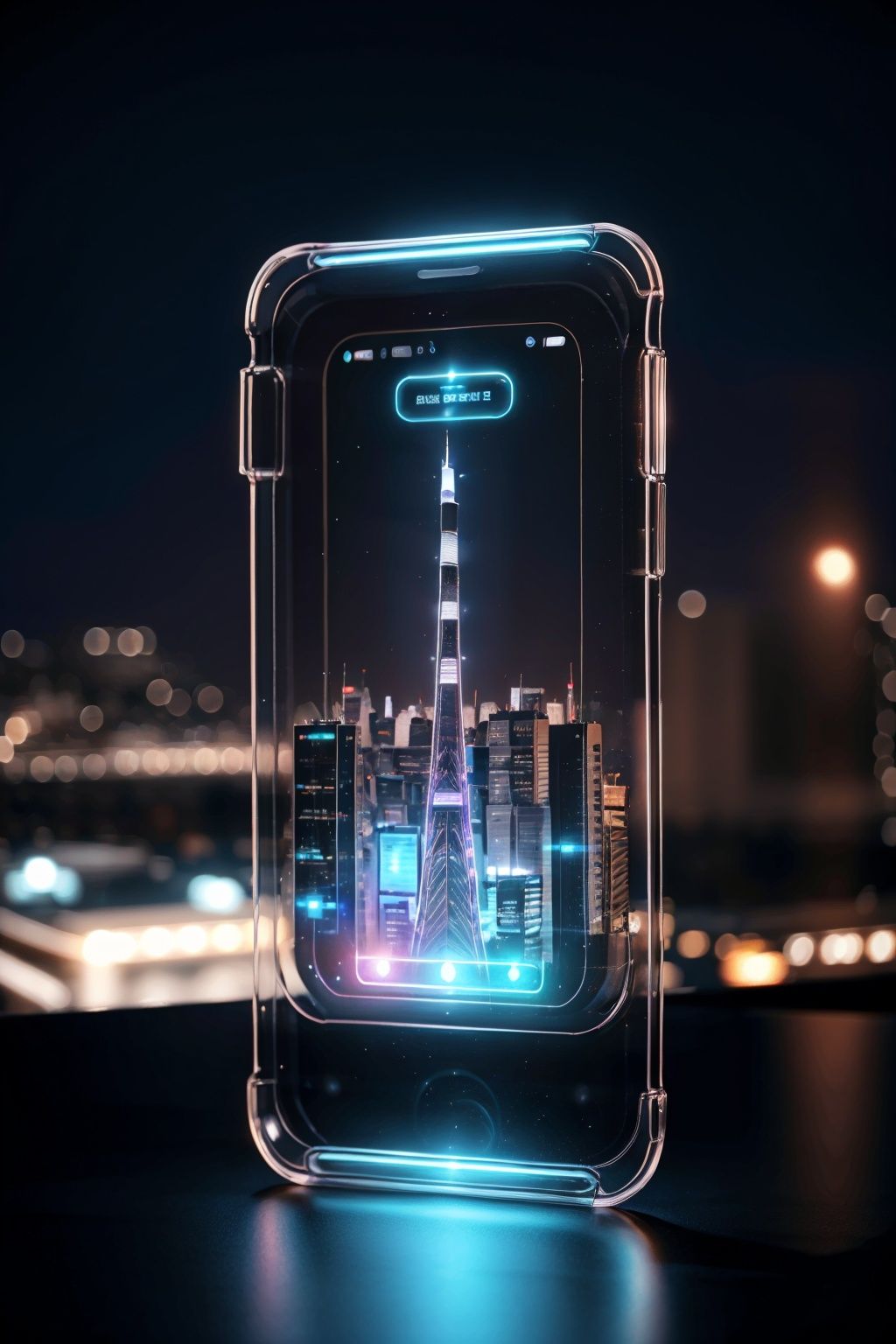 mobile phone,neon lights, city lights, skyscraper, building, city, scenery, letterboxed