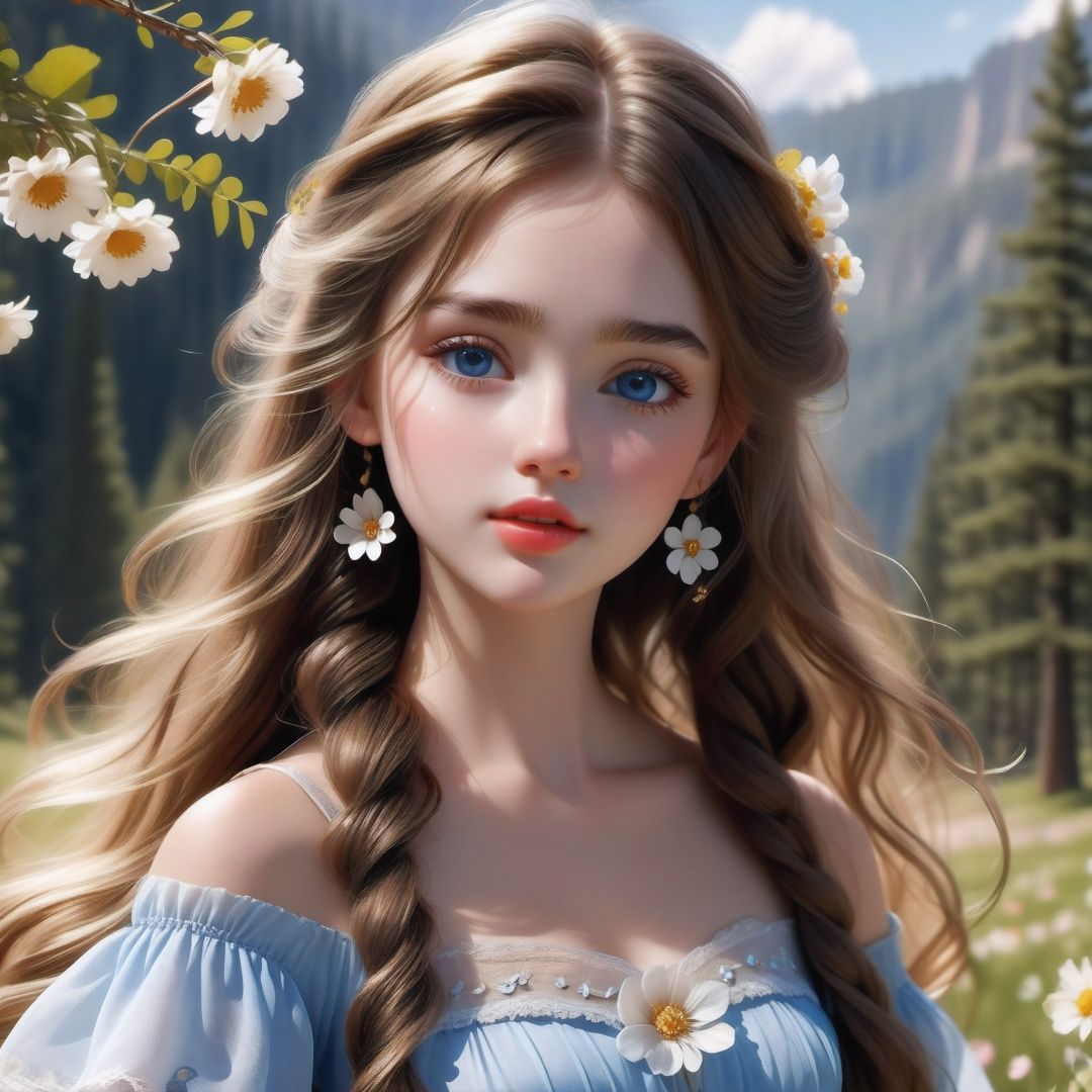 (best quality), (realistic, photo-realistic:1.3), (masterpiece:1.3), unity, 8k, amazing, finely detail, ultra-detailed, highres,1girl,(cowboy shot:1.2),sexy body, (cute face), young,kawaii,long hair, disheveled hair, messy hair, lucency full dress,lazy,elegant,curvy,flower,blue sky,dappled sunlight,real,forest,extremely delicate and beautiful, extremely detailed, beautiful detailed girl, best shadow, extremely detailed eyes and face, beautiful detailed nose, beautiful detailed hand, beautiful delicate glossy lips:0.8, (glossy face and body skin), ((oily body skin)),slg,