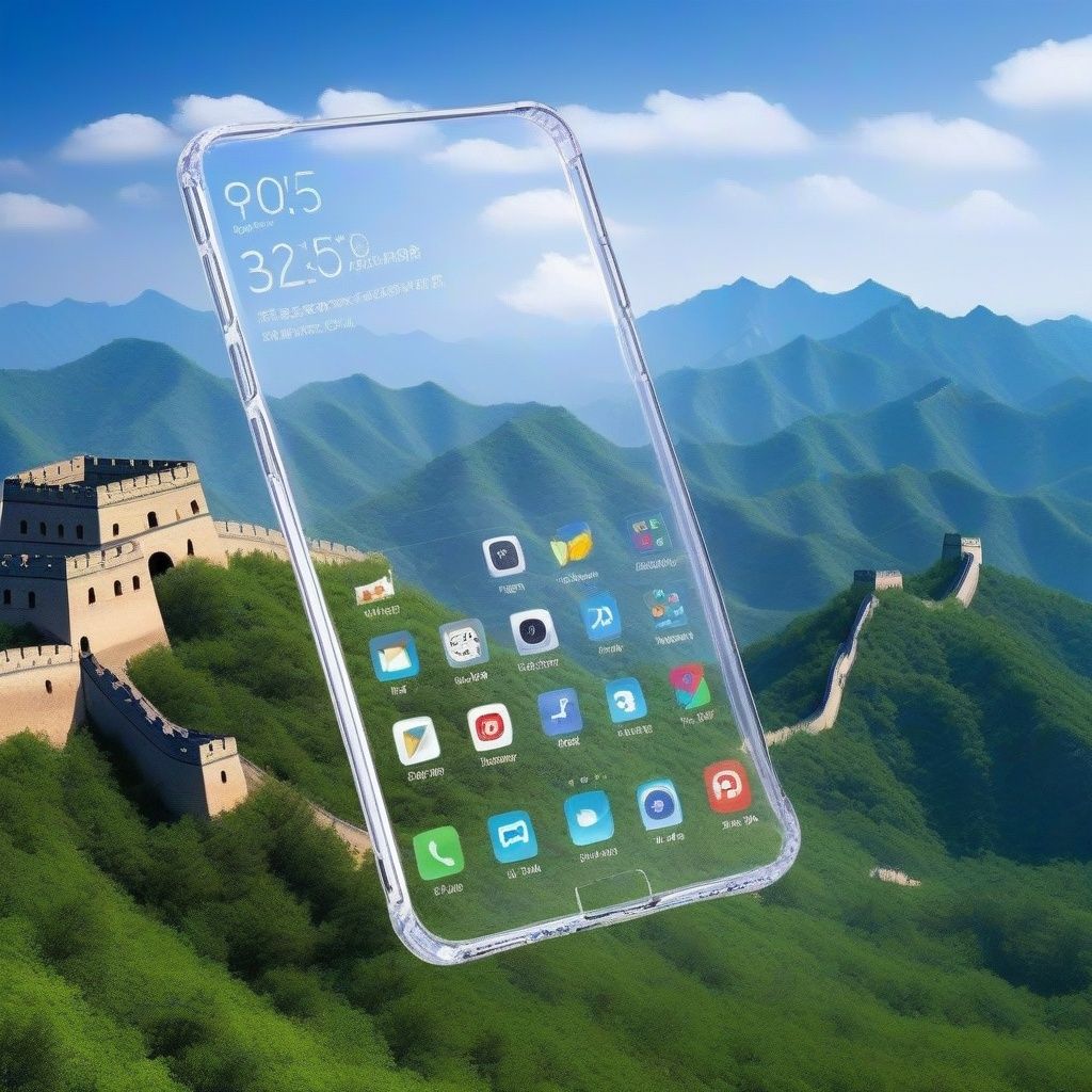 <lora:mobile-000016:0.6>,Transparent smartphones uspended in the air,no humans,The background is great wall,highres,