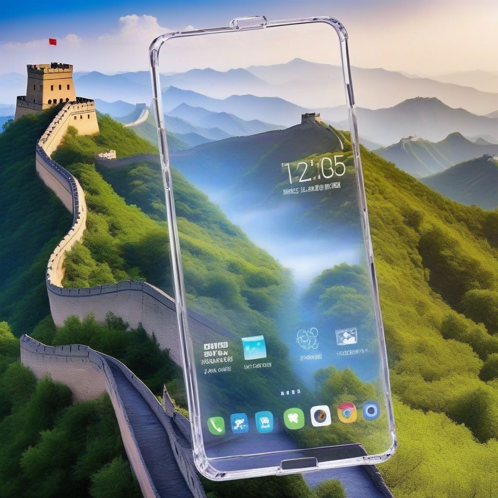 <lora:mobile-000016:0.6>,Transparent smartphones uspended in the air,no humans,The background is great wall,highres,