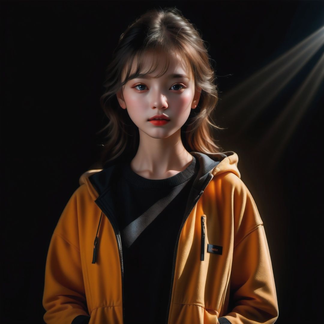 Best Quality,Masterpiece,Ultra High Resolution,(Realisticity:1.4),Original Photo,1Girl,shadow,black background,