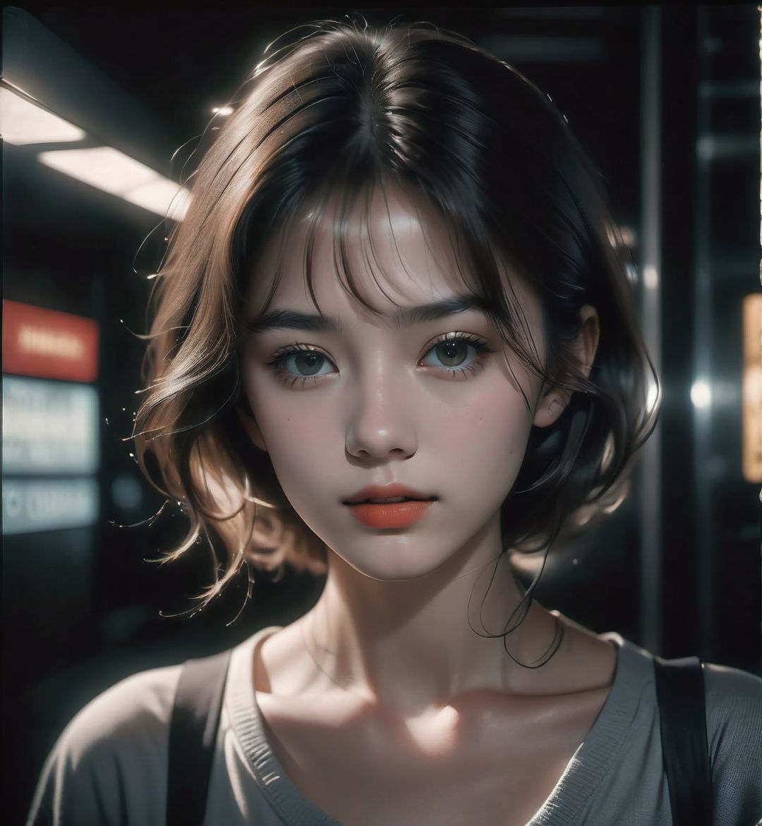 1girl, 20 years old,analog film photo, clear facial contour, upper body, looking at viewer, Beautiful dynamic dramatic dark moody lighting, volumetric, shadows, cinematic atmosphere, Octane render, 8K ,professional, highly detailed,desaturated, 35mm photo, grainy, vignette, vintage, Kodachrome, Lomography, stained, highly detailed, found footage