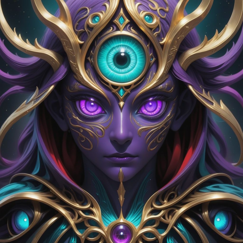 (intricate details),wanxiang,(****),eldritch,(nightmare),purple,(teal:1.2),(black:0.9),insane,horror \(theme\),glow,glowing eyes,(sparkly gold:1.2),glowing eyes,(red theme:1.2),