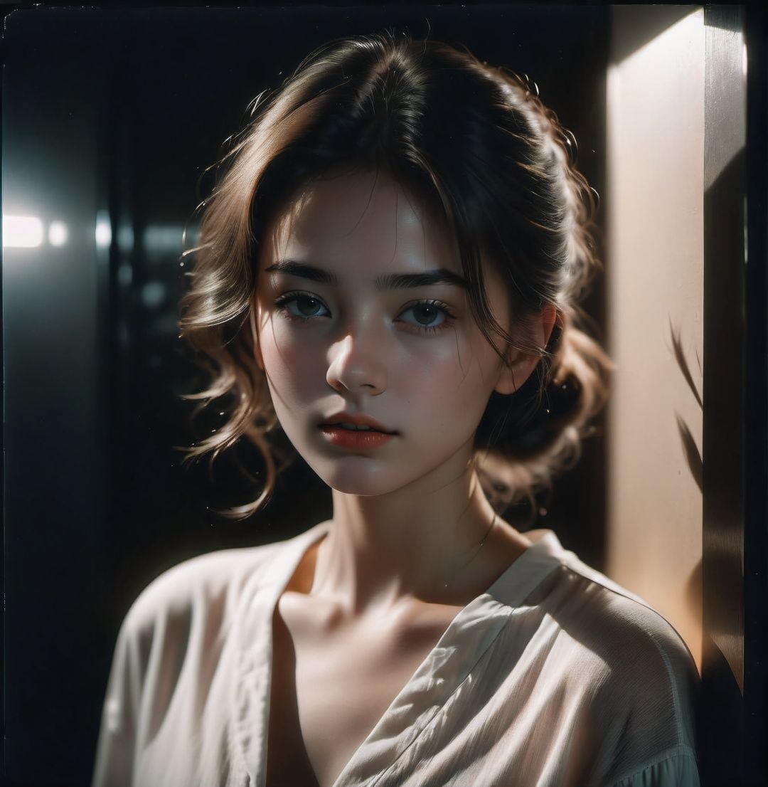 1girl, 20 years old,analog film photo, clear facial contour, upper body, looking at viewer, Beautiful dynamic dramatic dark moody lighting, volumetric, shadows, cinematic atmosphere, Octane render, 8K ,professional, highly detailed,desaturated, 35mm photo, grainy, vignette, vintage, Kodachrome, Lomography, stained, highly detailed, found footage
