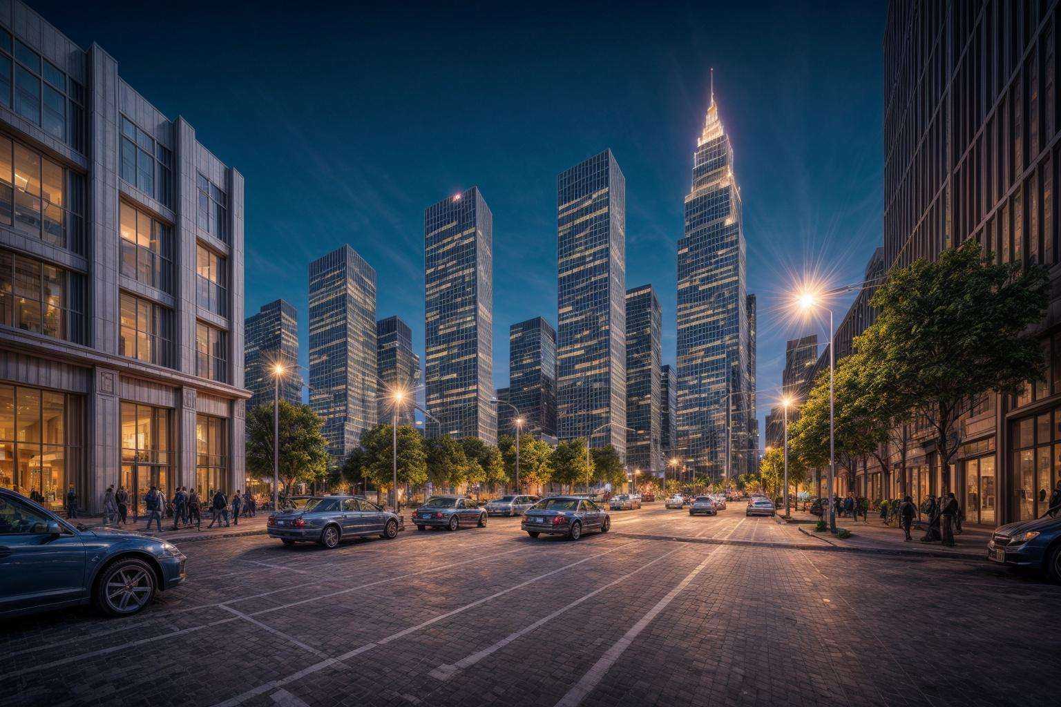 In the bustling urban landscape of đô thị phát triển,  towering skyscrapers intertwine with a modern transportation networ...