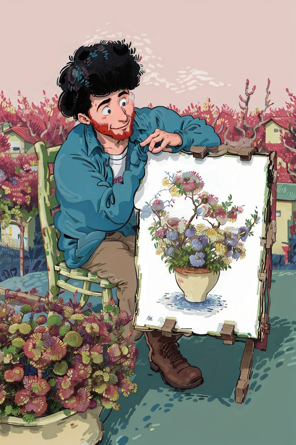 speech bubble, english text, black hair, 1boy, flower, UHD, high details, best quality, 16k