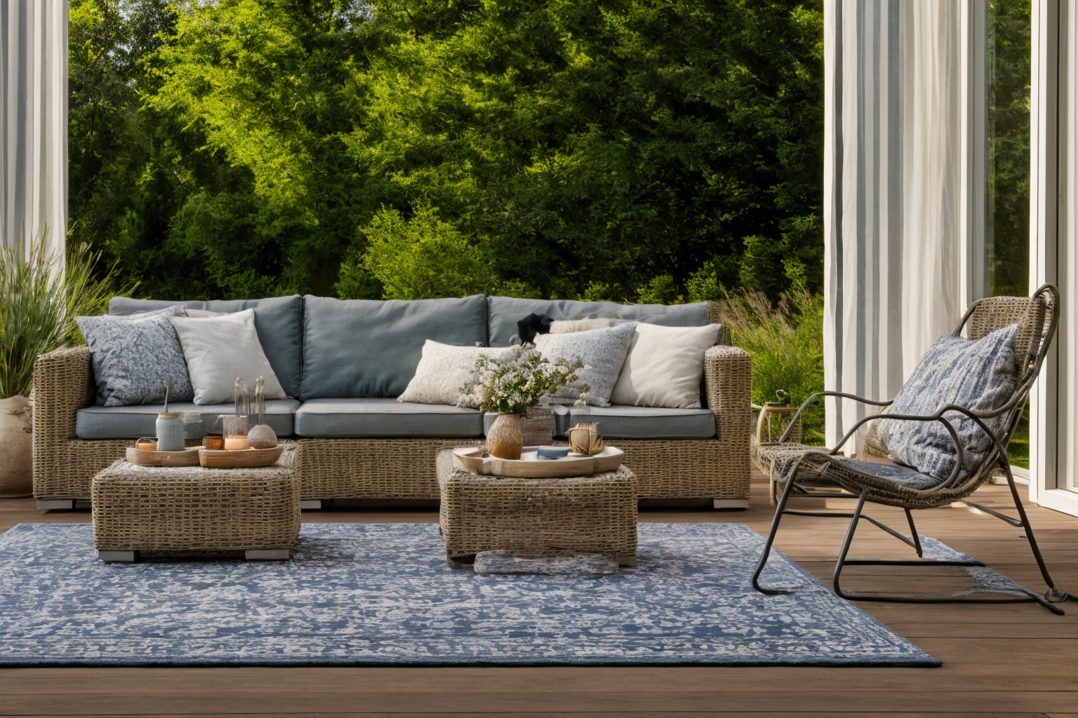 garden,  Dive into the world of Illustration,  painting a serene patio setting with a couch on Tensor.Art