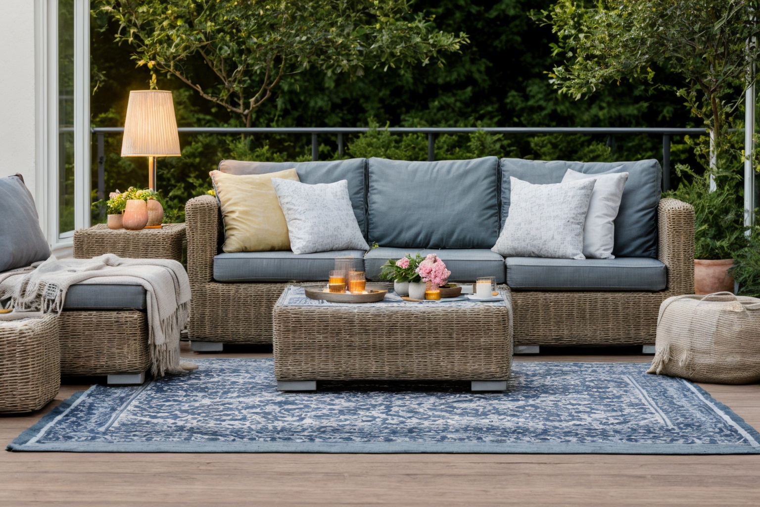 garden,  Delve into the world of digital illustration,  crafting a patio setting with a couch on Tensor.Art