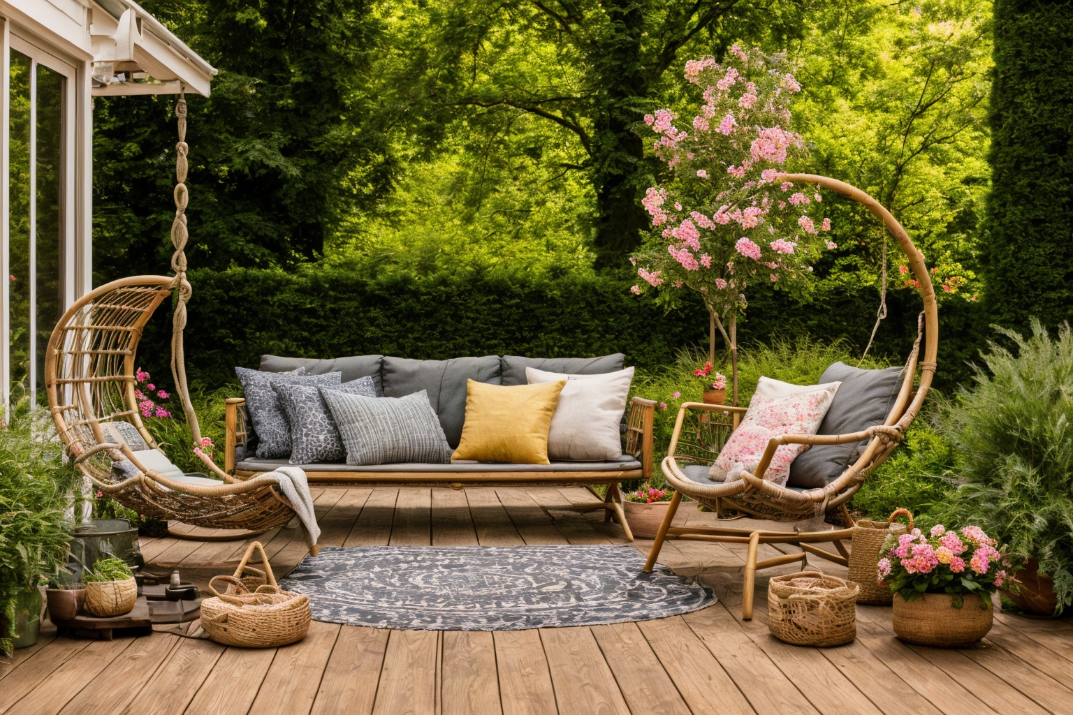 garden,  Delve into the realm of digital illustration,  crafting a scene of a wooden deck on Tensor.Art