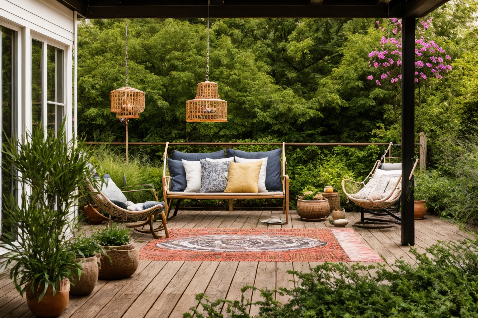 garden,  Delve into the realm of digital illustration,  crafting a scene of a wooden deck on Tensor.Art