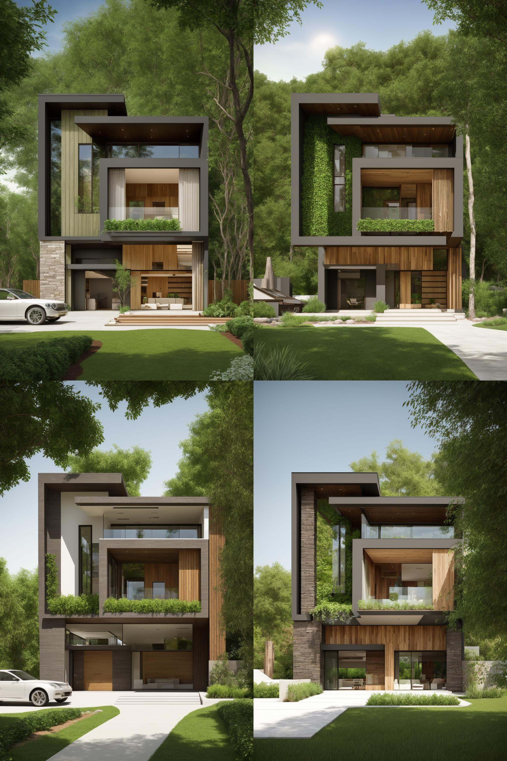 A modern street-facing house seamlessly integrates natural elements into its design. The architecture embodies an urban oa...