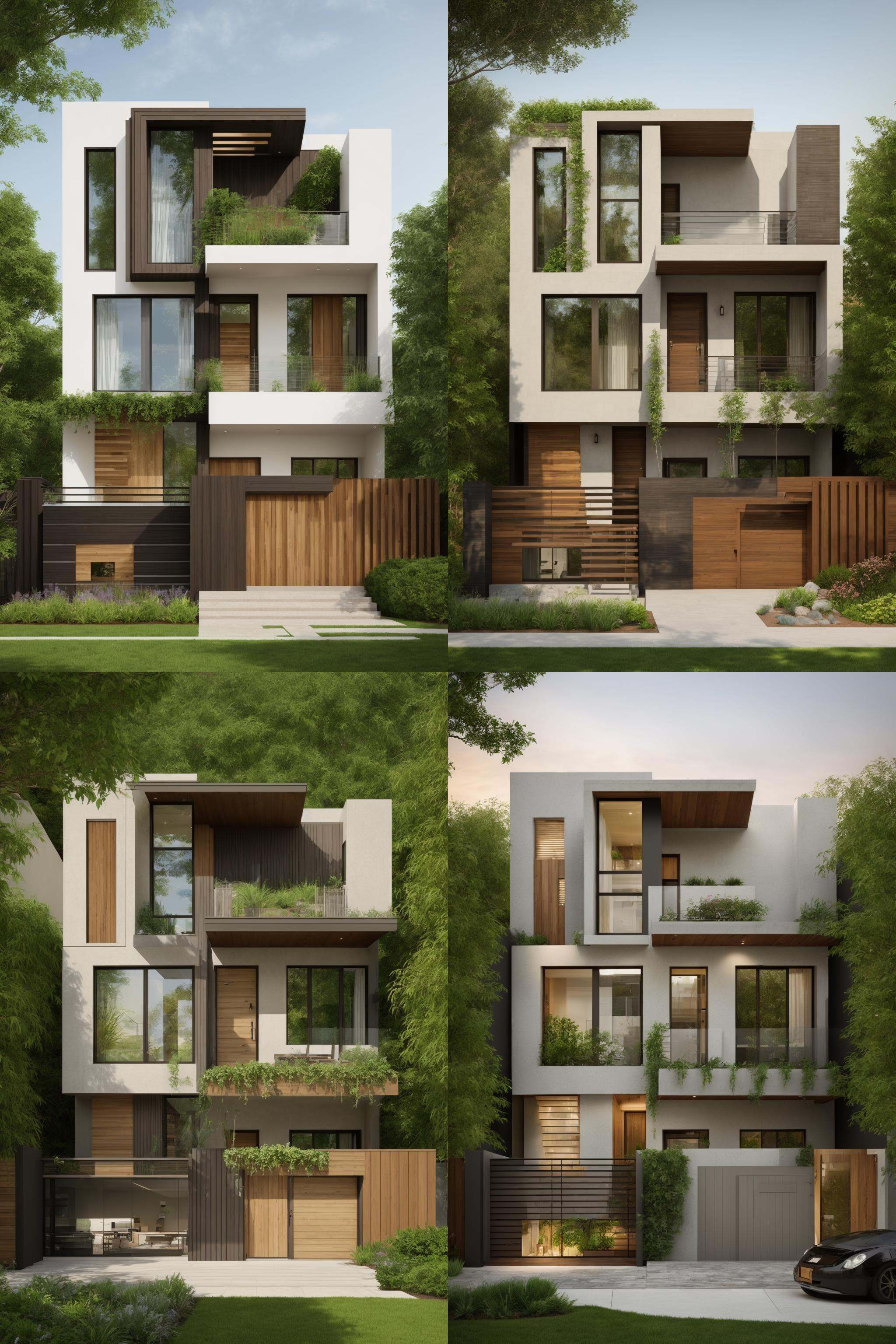 A modern street-facing house seamlessly integrates natural elements into its design. The architecture embodies an urban oa...