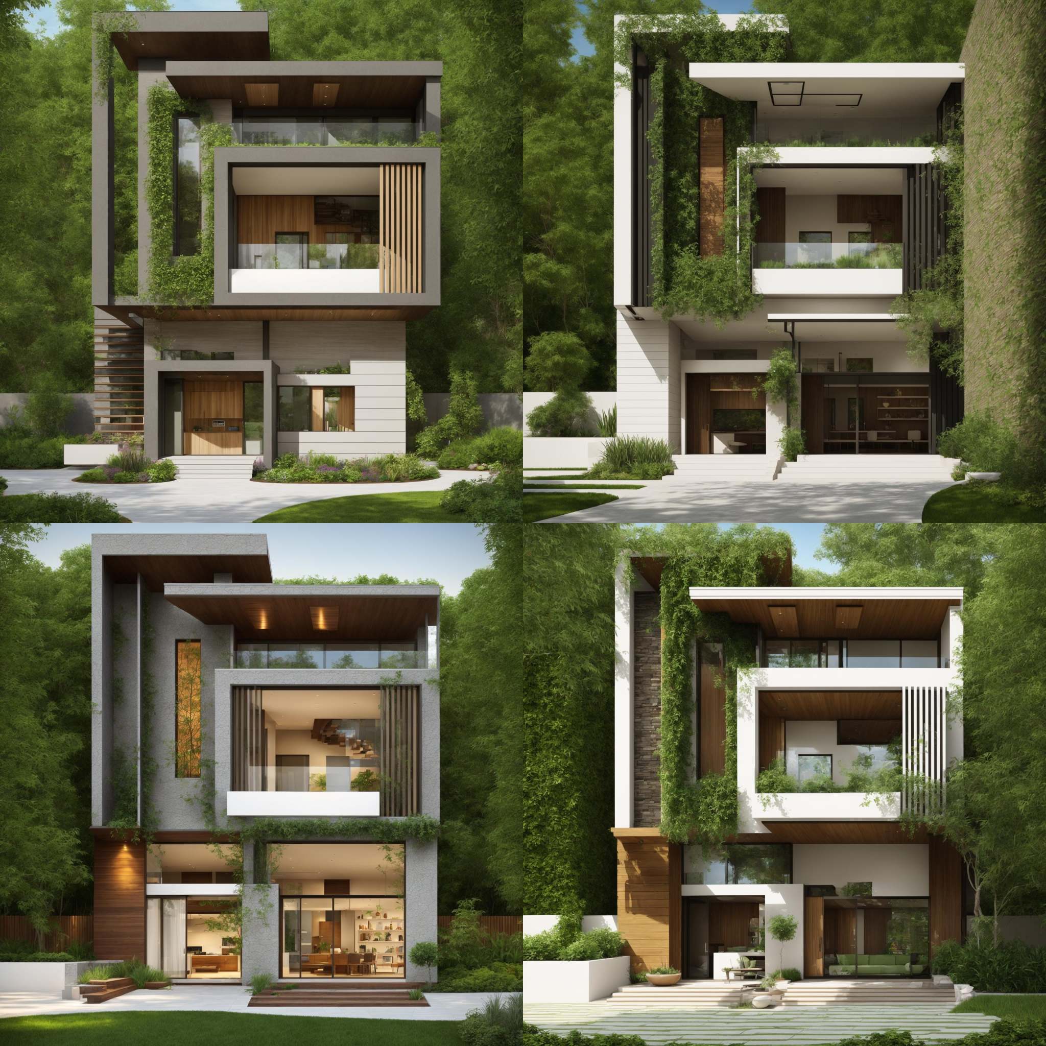 A modern street-facing house seamlessly integrates natural elements into its design. The architecture embodies an urban oa...