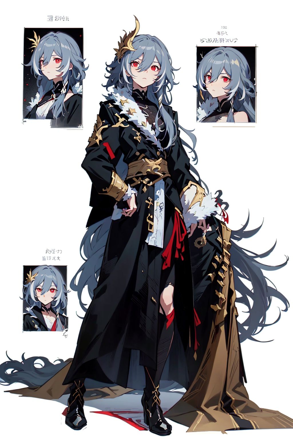 (masterpiece:1.3),(the best quality:1.2),(super fine illustrations:1.2),(Masterpiece),high quality,high detail,(white background:1.2),looking at viewer,(SOLO:1.4),outline,simple background,, red eyes,senti,grey_hair,hair_between_eyes,long hair,very long hair,hair between eyes,