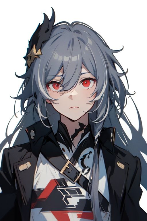 (masterpiece:1.3),(the best quality:1.2),(super fine illustrations:1.2),(Masterpiece),high quality,high detail,(white background:1.2),looking at viewer,(SOLO:1.4),outline,simple background,<lora:识乱炖:0.8>, red eyes,senti,grey_hair,hair_between_eyes,long hair,very long hair,hair between eyes,