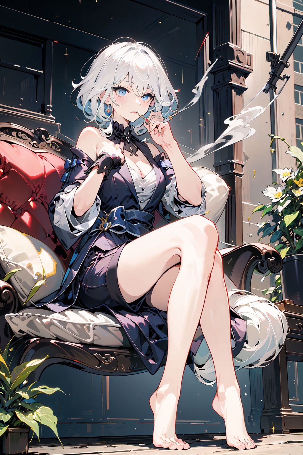 (masterpiece:1.2), best quality,PIXIV, smoking girl,Focalors,white hair, <lora:smoking girl_20230912150007:0.6:1,0,0,0,0,0,0,1,1,1,1,1,1,1,1,0,0> <lora:Focalors_20230831151016:0.8>