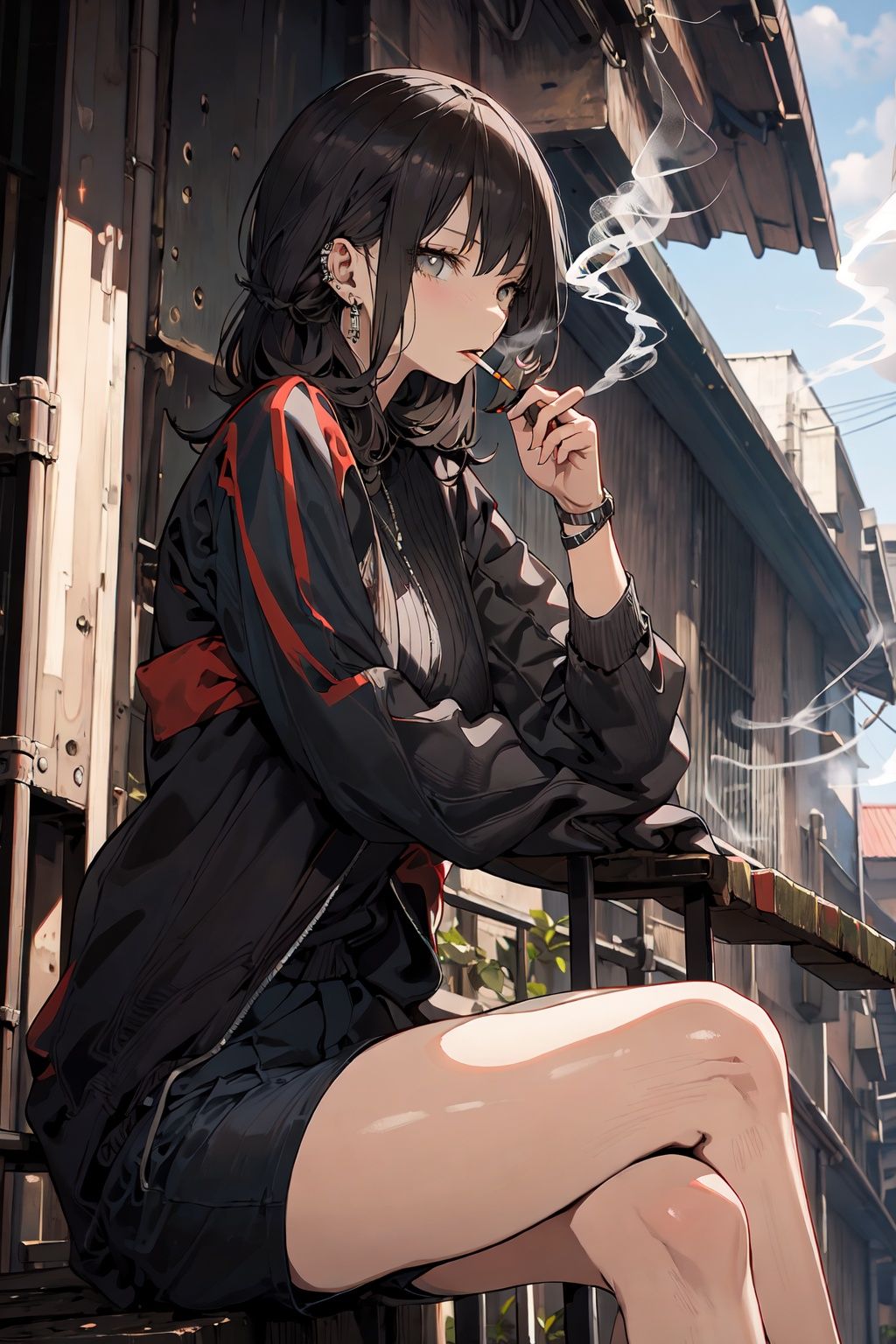 (masterpiece:1.2), best quality,PIXIV, smoking girl,<lora:smoking girl_20230912150007:1>