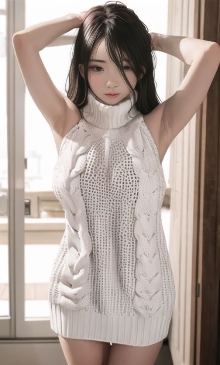 1girl,white backlesssweater,standing,((face forward)), upper body,indoors, <lora:backless_sweater_fantasystyle_1.0:0.6>