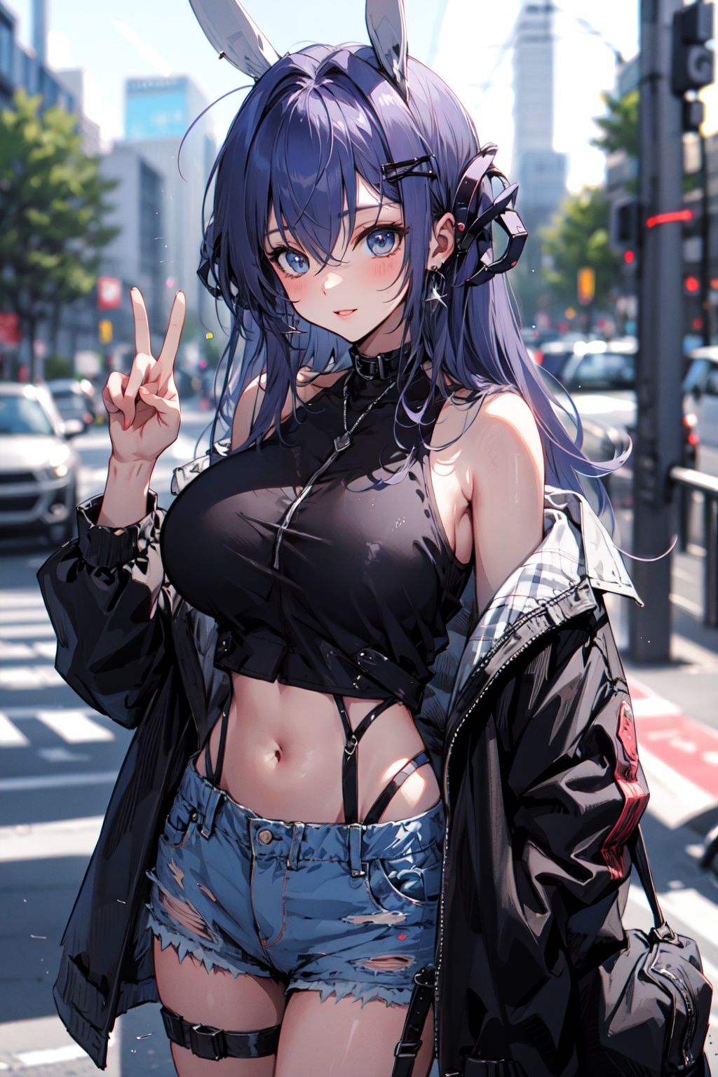 (masterpiece:1.2), best quality,PIXIV, cool girl,newJersey  ,street,(big breast),short shorts, <lora:cool girl_20230913102000:0.7:1,1,1,1,1,1,1,1,1,1,1,1,1,1,1,0,0>  <lora:newJerseyAzurlaneFull_newJerseyOriginBunny:0.8:CHARACTER>