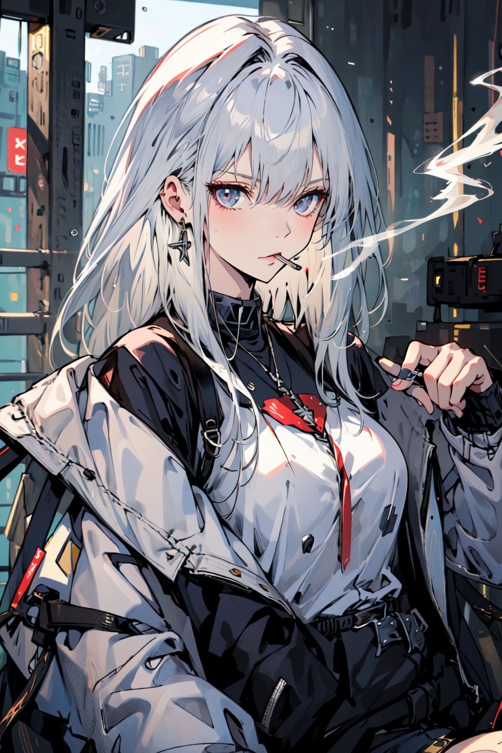 (masterpiece:1.2), best quality,PIXIV,smoking girl, cool girl, enterprise \(azur lane\), white hair,<lora:cool girl_20230913102000:0.7:1,1,1,1,1,1,1,1,1,1,1,1,1,1,1,0,0>  <lora:Enterprise:0.8:CHARACTER> <lora:smoking girl_20230912150007:0.6:1,0,0,0,0,0,0,1,1,1,1,1,1,1,1,0,0>