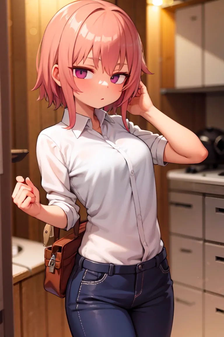 collared shirt,  cutoff jeans,  pinapo dress on Tensor.Art
