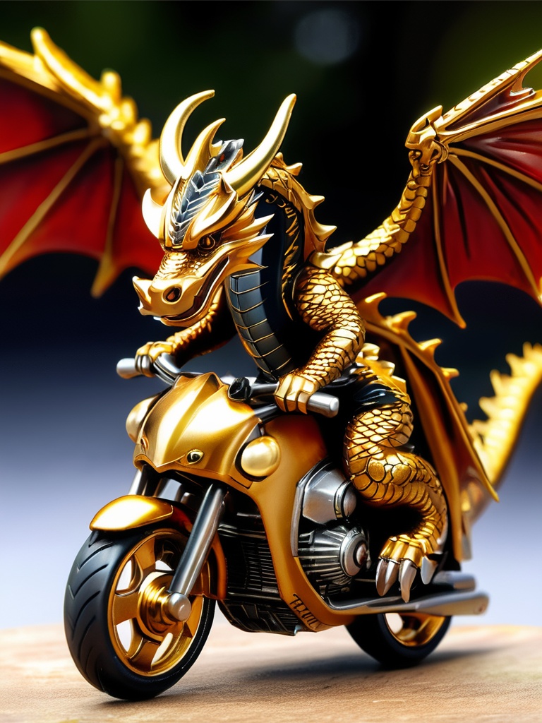 (masterpiece, high detail, best quality), a dragon riding a motorbike