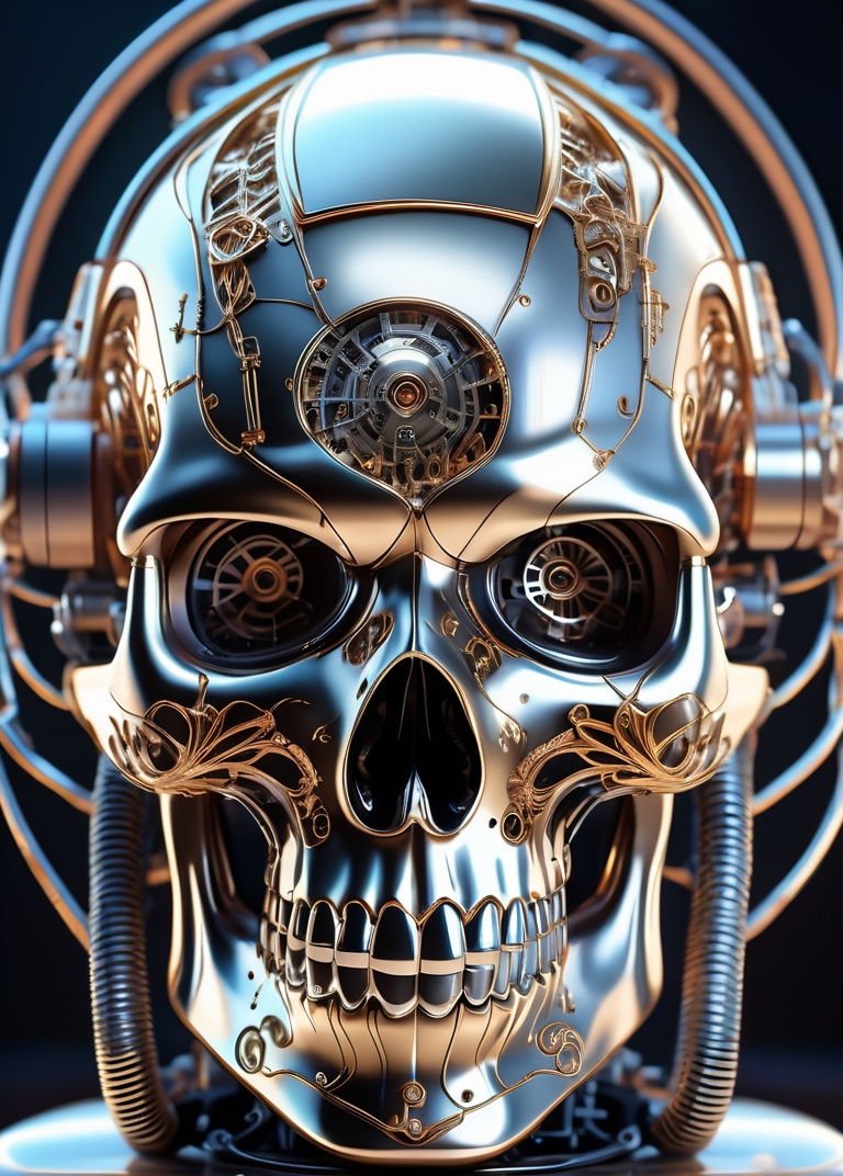 (Masterpiece, best quality:1.5) ultra detailed of a porcelan reaper skull android face, cyborg, robotic parts, 150 mm, beautiful studio soft light, rim light, vibrant details, luxurious cyberpunk, lace, hyperrealistic, anatomical, facial muscles, cable electric wires, microchip, elegant, beautiful background, octane render, H. R. Giger style