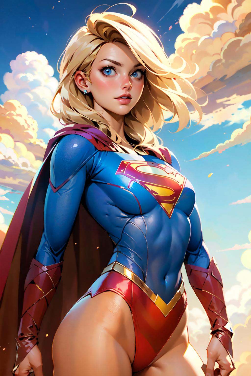 nijistyle,  cowboy shot of supergirl,  blonde hair on Tensor.Art