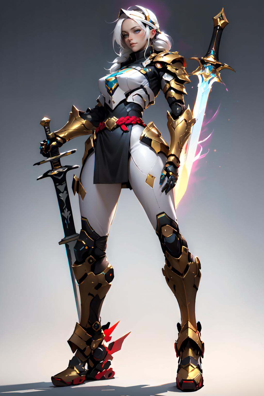 nijistyle,  full body of cyberpunk paladin lady holding big glowing sword,  visor on Tensor.Art