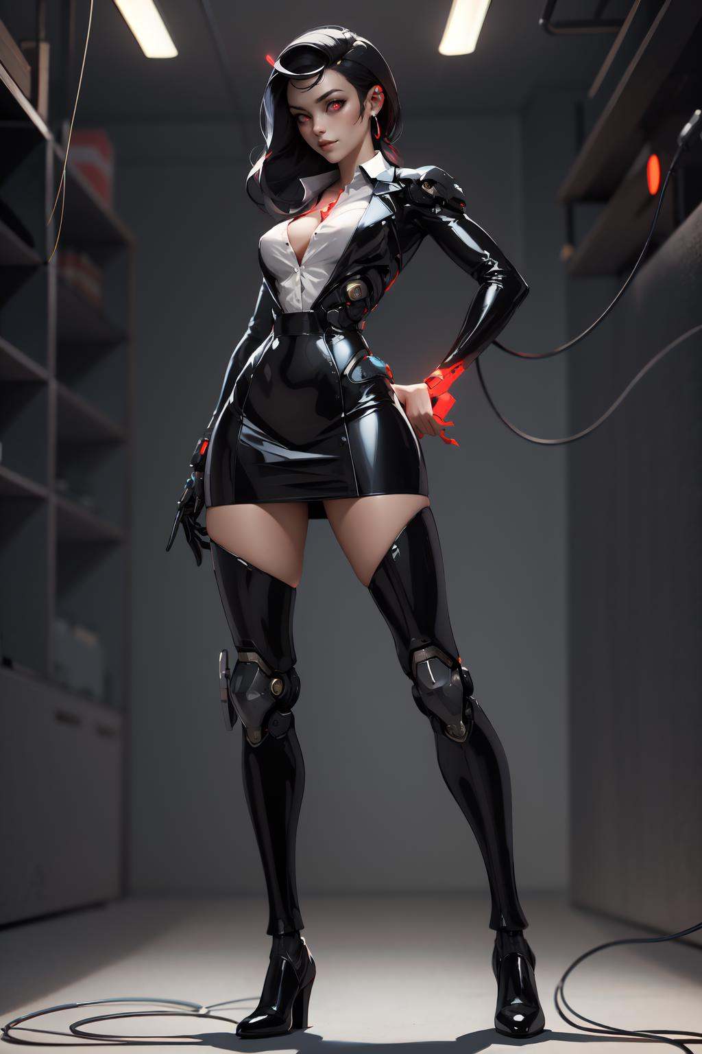 nijistyle,  full body of cyborg office lady,  white shirt on Tensor.Art