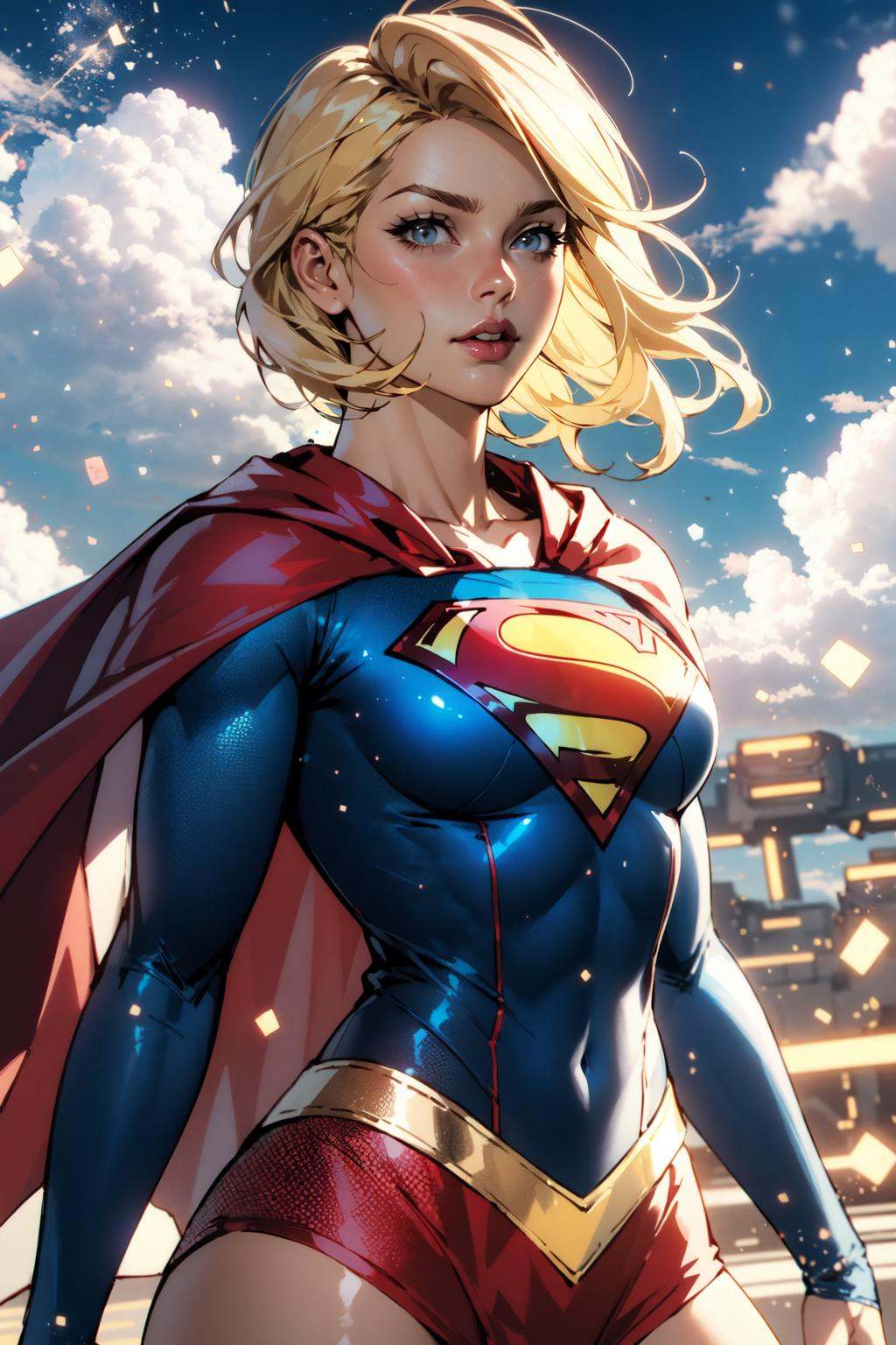 nijistyle,  cowboy shot of supergirl,  blonde hair on Tensor.Art