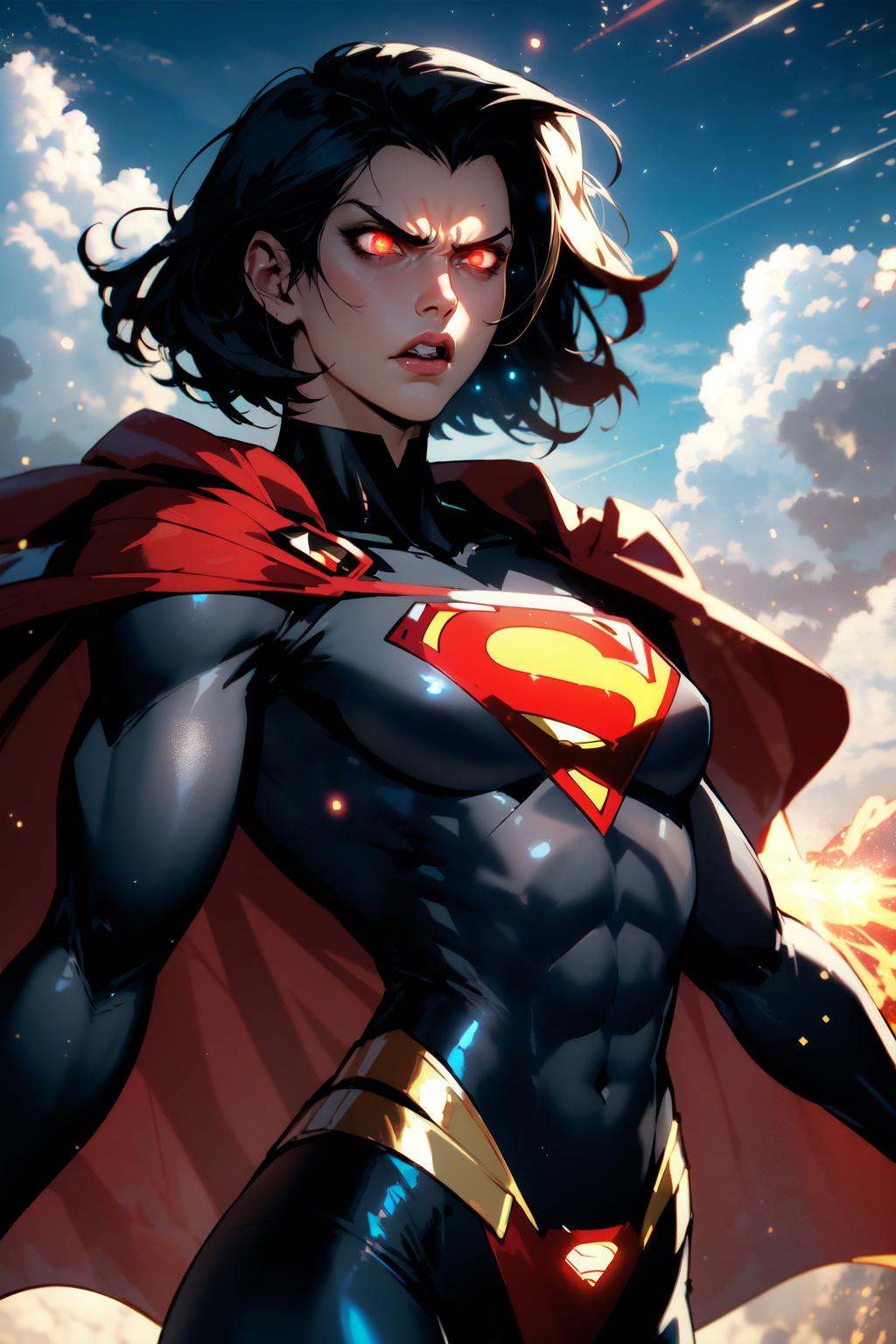 nijistyle,  beautiful lady in superman cosrume,  short black hair on Tensor.Art