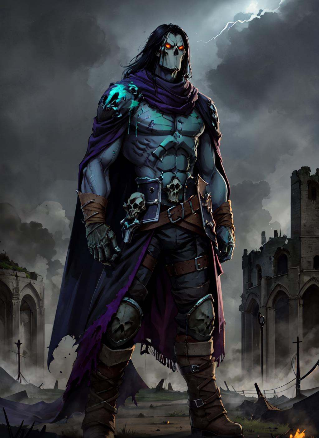 1boy,  thedeath standing in dark,  skulls on Tensor.Art