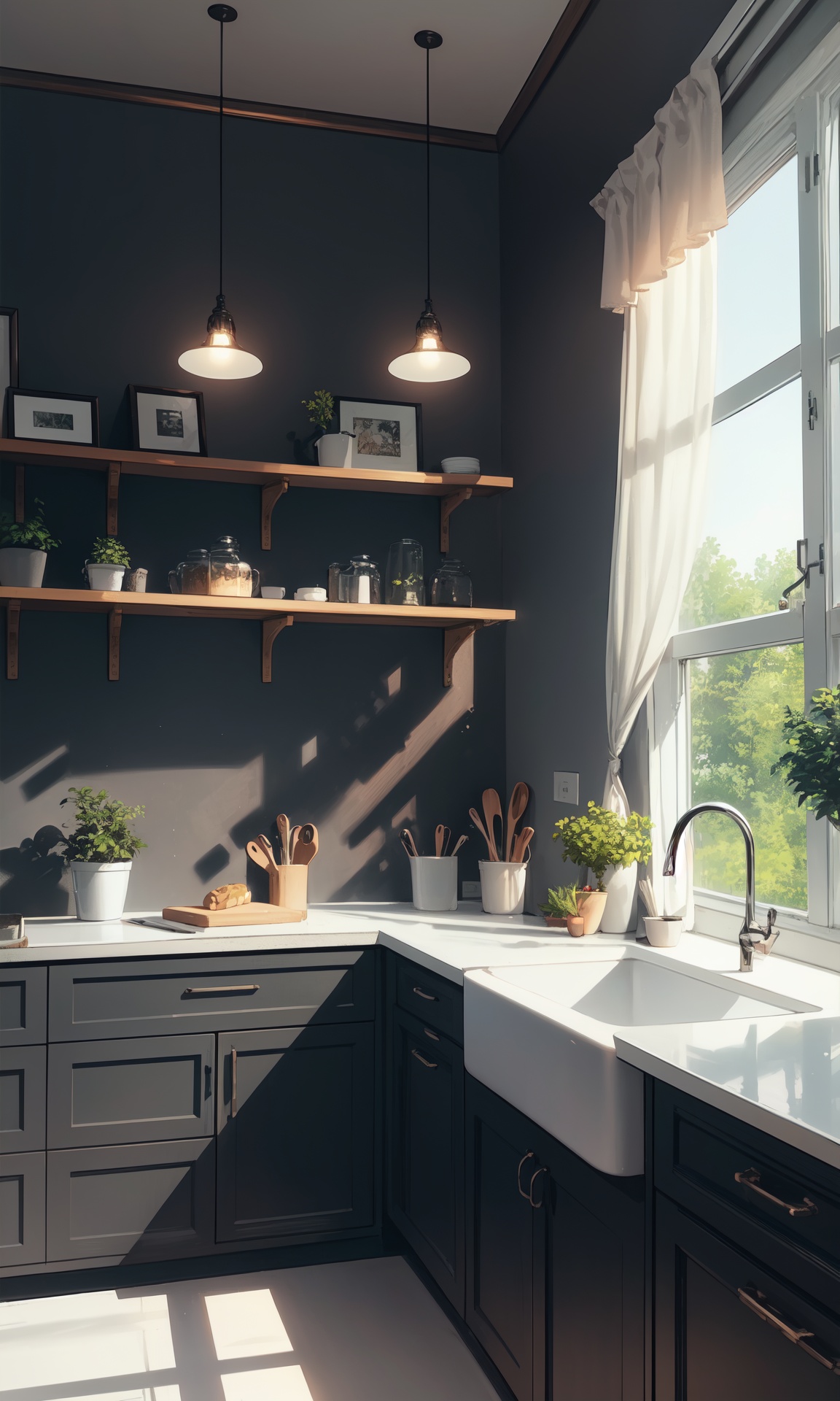 kitchen,  modern,  black walls on Tensor.Art