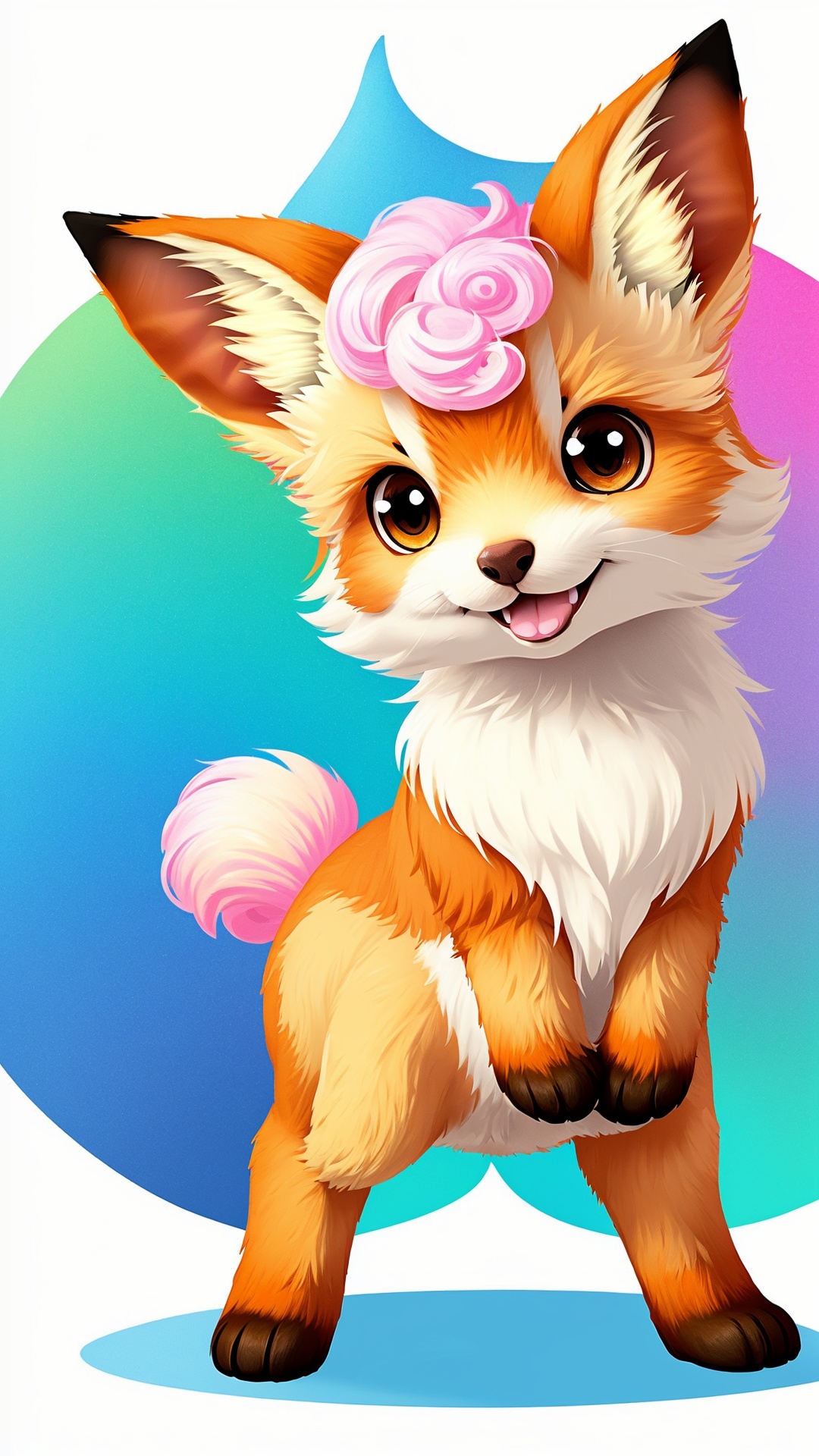 rainbow|multicolor cute little vulpix of cotton candy element,  ,  whole body on Tensor.Art