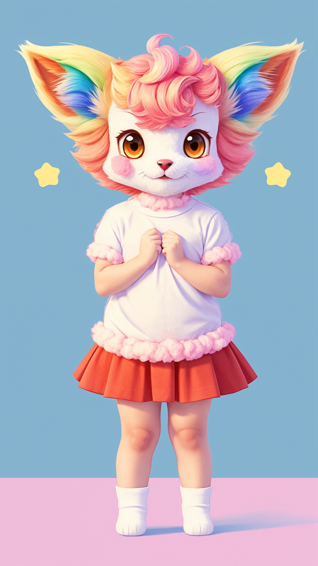 rainbow|multicolor cute little vulpix of cotton candy element,  ,  whole body on Tensor.Art