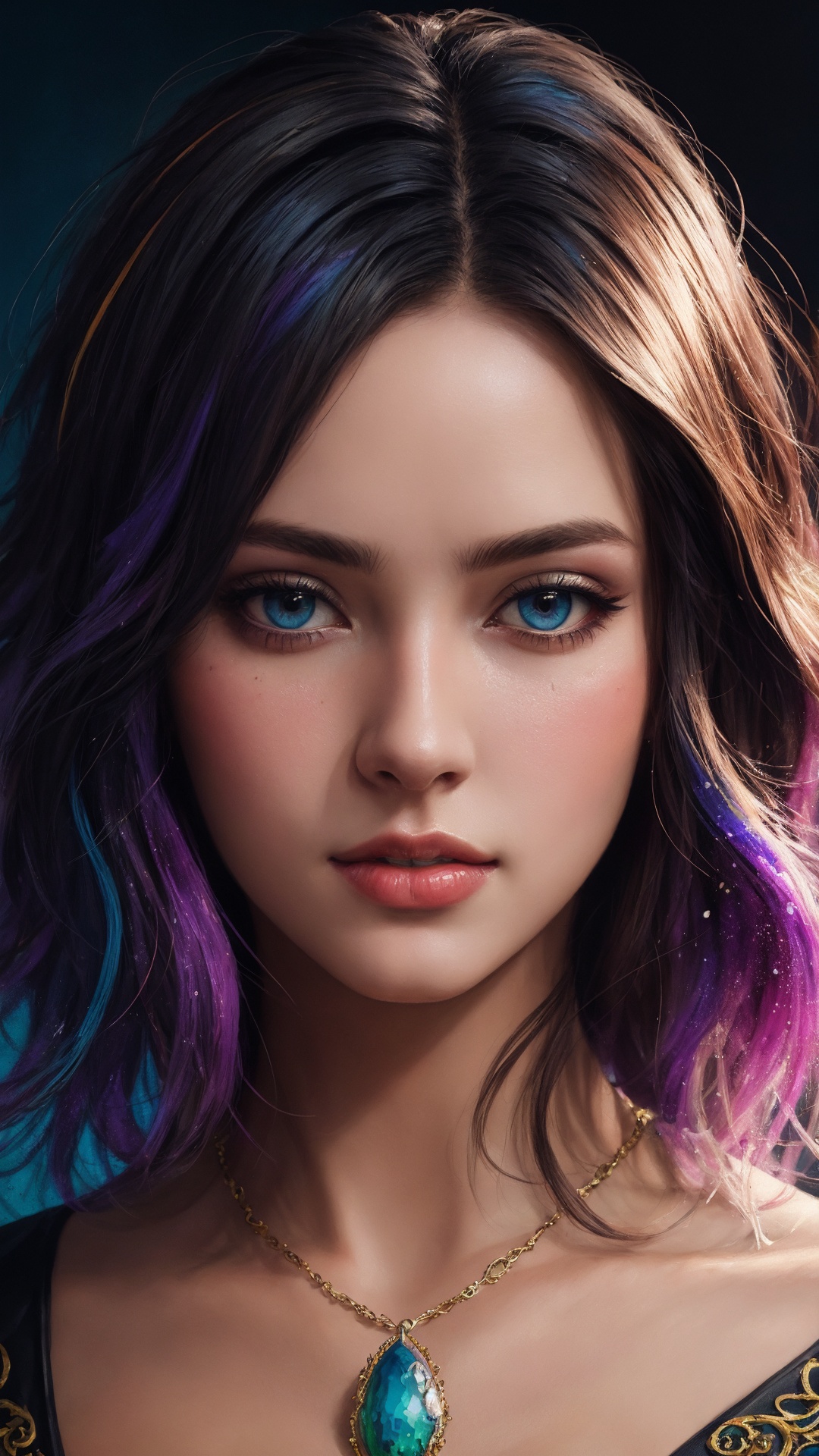 Colorful beautiful woman: a woman 18-years old,  messy hair,  oil painting on Tensor.Art